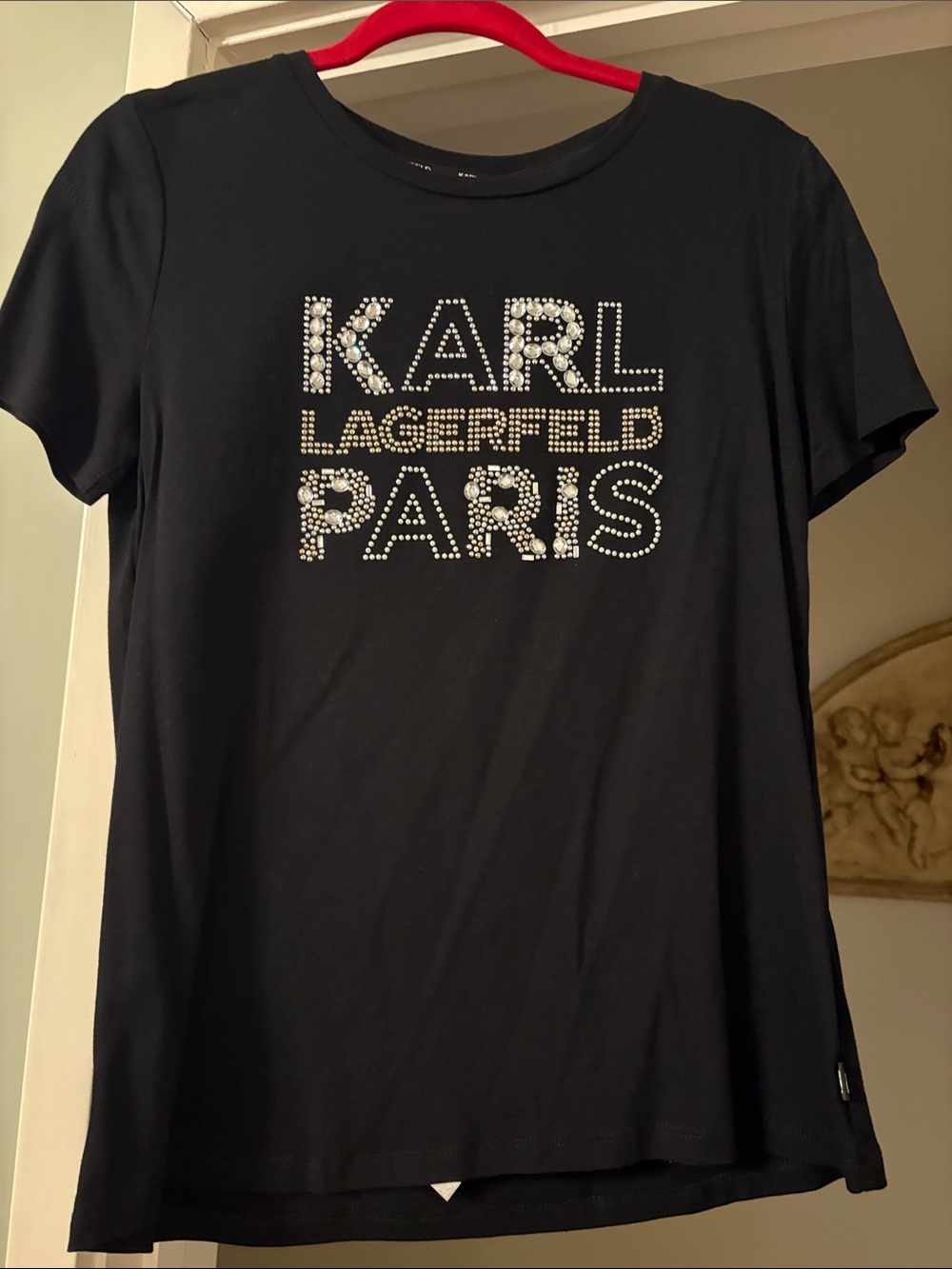 Brand new Karl Lagerfeld Black Short Sleeve Tee with Studded Logo.